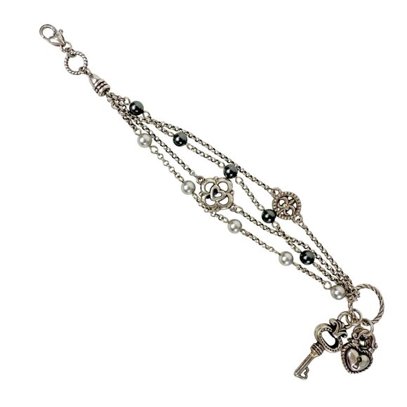 Brighton Love Lock Skeleton Key Charm Silver Tone Bracelet - Picture 1 of 4